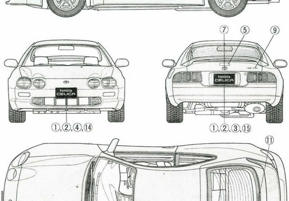 Toyota Celica (1996) (Тоёта Селик (1996)) - чертежи (рисунки) автомобиля